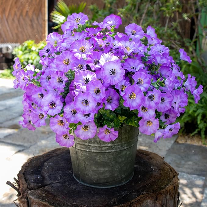 VDVST Artificial Flowers for Outdoors,UV Resistant Artificial Outdoor Flowers,Not-Fading Faux Flowers for Outdoor Planters Front Door Porch Yard Patio Garden Home Decor,12 Bundles(Gradient Purple)