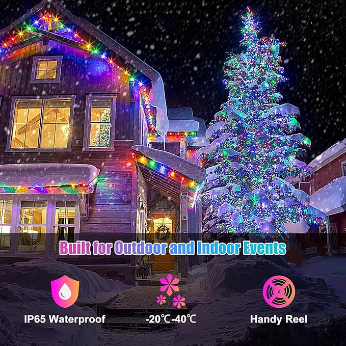 RGB Smart IC Fairy Lights, [APP & Remote Control] 49FT/15M 150 LEDs Multicolor String Lights, Music/Voice Sync Color Change, IP65 Waterproof String Light for Christmas, Wedding, Bedroom, DIY