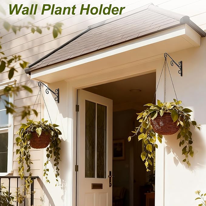 Ikabby 2 Pack Plant Hangers, Metal Plant Hooks for Wall, Plant Hanger Hook, Indoor/Outdoor Hanging Brackets, Hanging Basket Hooks