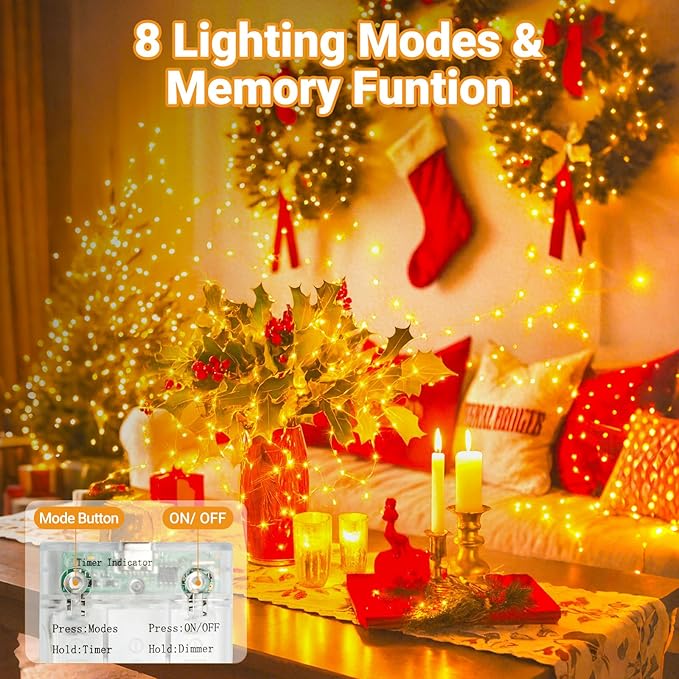 litogo 3 Pack Fairy Lights Battery Operated with Timer, 33FT 100LED USB-C Twinkle String Lights - 8 Modes Dimmable for Indoor Bedroom Centerpiece Wedding Classroom Dorm Christmas Decorations