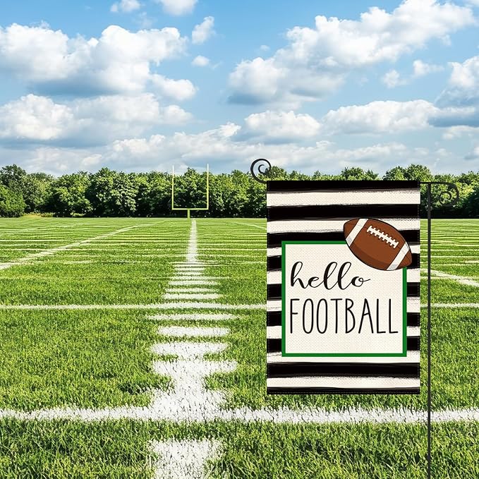 AVOIN Watercolor Stripes Hello Football Garden Flag Vertical Double Sided, Holiday Party Sports Yard Outdoor Decoration 12 x 18 Inch