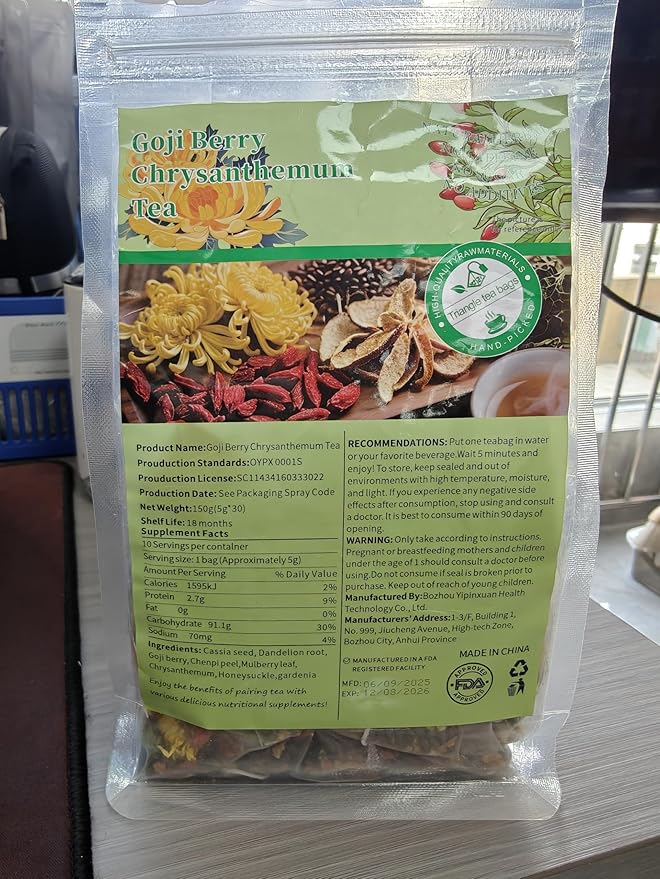 Goji Berry Chrysanthemum Tea,30bags,Wolfberry,Chrysanthemum,Dandelion,Mulberry Leaf,Honeysuckle,Cassia Seed,Cardenia,Orange Peel,8 Excellent Raw Material Kidney Liver Formulas Plant Herbs (1)