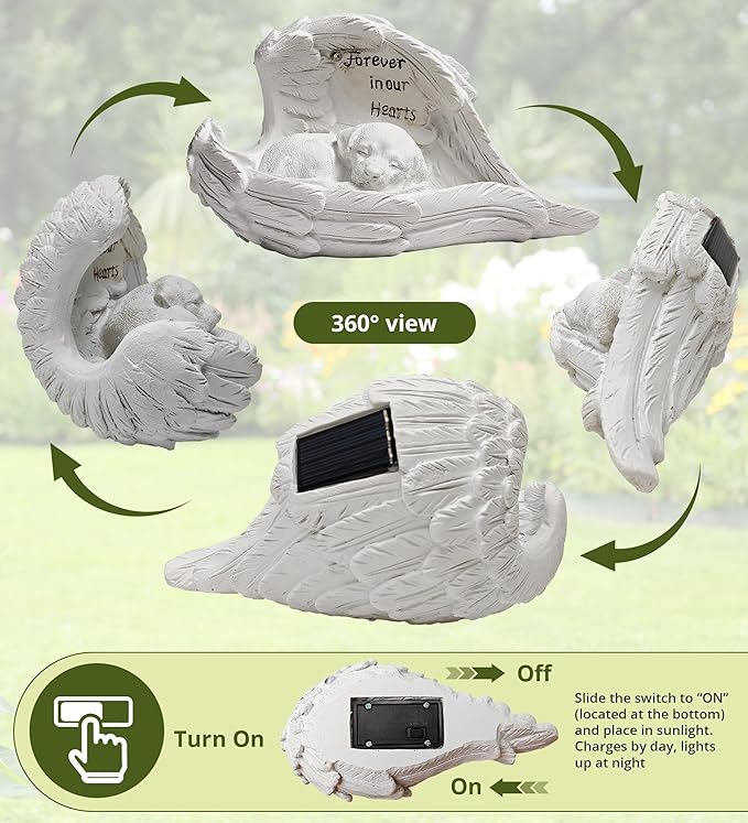ZhiYo-GD Pet Dog Solar Garden Memorial Statue – Outdoor Resin Angel Puppy with Solar Light, Guardian Angel Dog Memorial Gift for Patio, Lawn, Yard, or Garden Christmas Decor