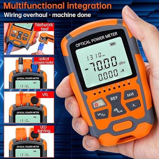 Duogalia 10-Pack Fiber Optic Tester Portable Fiber Light Power Meter -70~10dBm, SC/FC/ST Universal Interface Built-in 10Km Fault Detector with FC to LC Adapter