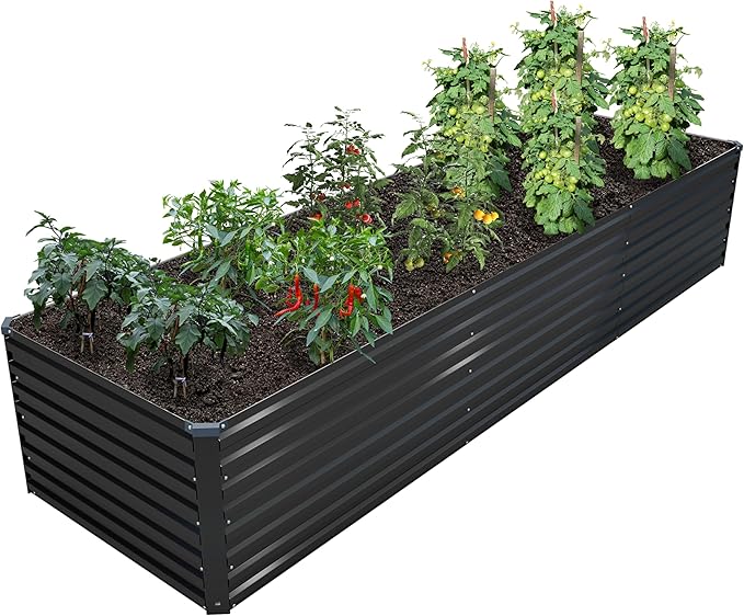 DIIYIV 12x2x2FT Galvanized Raised Garden Bed Kit,Vegetable Plant Boxes-Rectangle Metal Flower Box,Large Planter Raised Beds Outdoor Garden for Planting,Fruit,Herb-Black