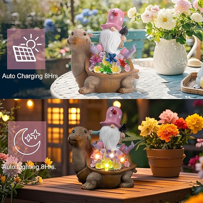 Solar Gnomes Outdoor Turtle Garden Statue for Yard with Outdoor Decorations for Patio Mom Gift