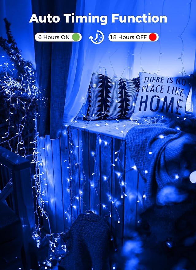 Minetom Christmas String Lights Battery Operated, 2 Pack Total 33FT 100 LED Battery Powered Fairy Lights with Timer,8 Modes, Waterproof Twinkle String Lights for Outside Indoor Bedroom Tree, Blue