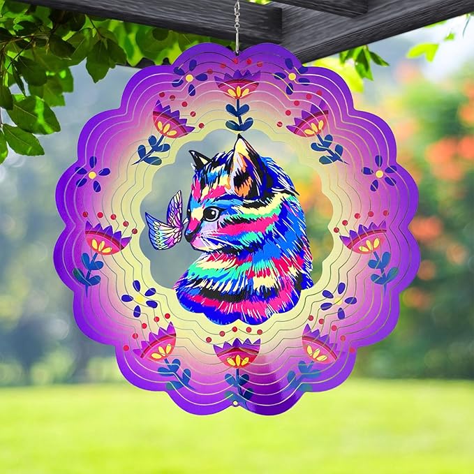 Cat Wind Spinners Metal Gifts for Cat Lovers Women Mom Grandma,12inch Hanging Wind Chime for Outdoor&Indoor Decor for Yard Garden Ornament