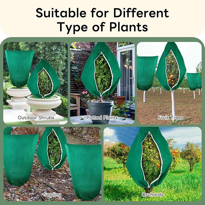 YATHO Plant Covers Freeze Protection 2 Packs 47.3" W X 71" H Thicker Large Outdoor Winter Frost Cloths Blankets with Zipper Drawstring, Reusable Garden Tree Cover Bags for Fruit Tree Shrub Potted