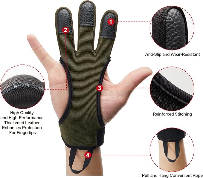 Archery Gloves 2 Pack Shooting Hunting Leather Guard 3-Finger Guard for Youth Adult Man Woman and Beginner Recurve Arrow Bow Archery Protective Gear Accessories