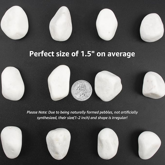 40lbs White Natural River Rocks, Polished Pebbles for Plants Garden, 1-2 inch Decorative White Stones, Ideal for Fish Tank, Vases, Crafting, Home Decor and Garden Landscaping Rocks,White