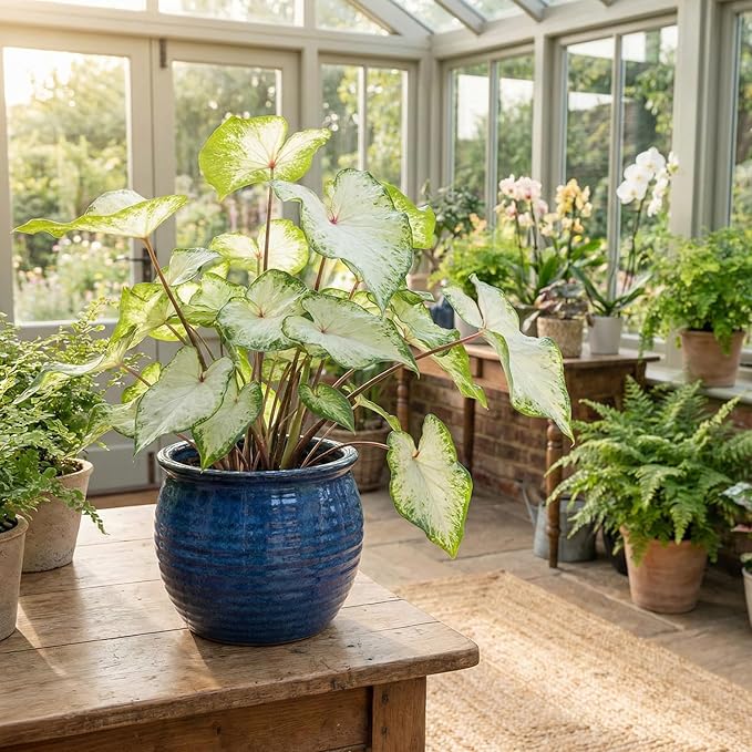 ragnaroc Caladium ‘White Butterfly’ 2-4" (Caladium Bicolor) 8ct – Live Plant for Indoor Outdoor Use, Garden & Landscaping – Live Arrival Guaranteed