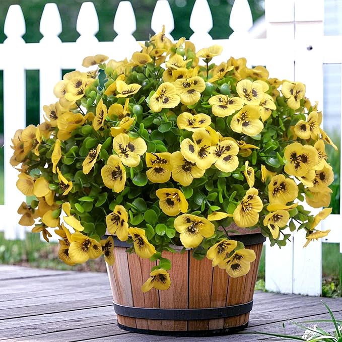 Thinktral Artificial Flowers for Outdoors Fake Plants, 12pcs Fake Flowers Artificial Plants Outdoor UV Resistant,Silk Faux Flowers Shrubs Greenery Plants for Porch Garden Patio Window Box Decor
