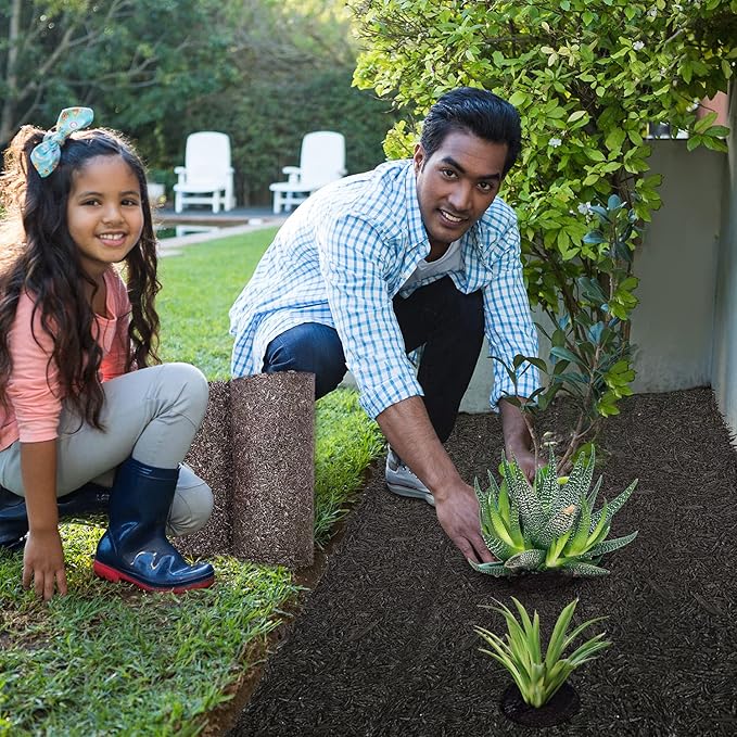 Black Rubber Mulch Border for Landscaping, 6' L x 22'' W Roll, Natural-Looking Permanent Garden Barrier for Plants, Vegetables, and Flowers, Recycled and Sustainable, 16 Plastic Anchors Included