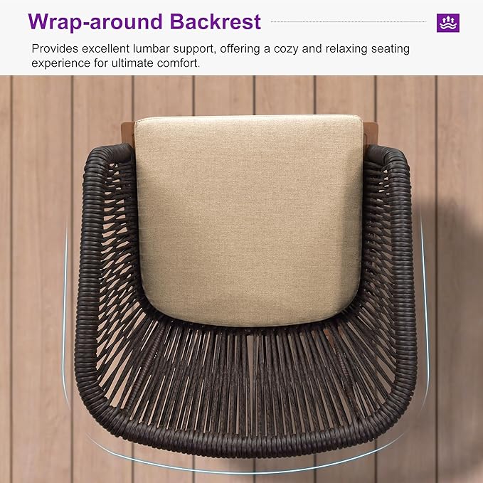 PURPLE LEAF 2 Pieces Outdoor Dining Chair All-Weather Wicker Aluminum Frame Patio Dining Chair for Lawn Garden Backyard Deck with Cushion, Deep Teak Armchair