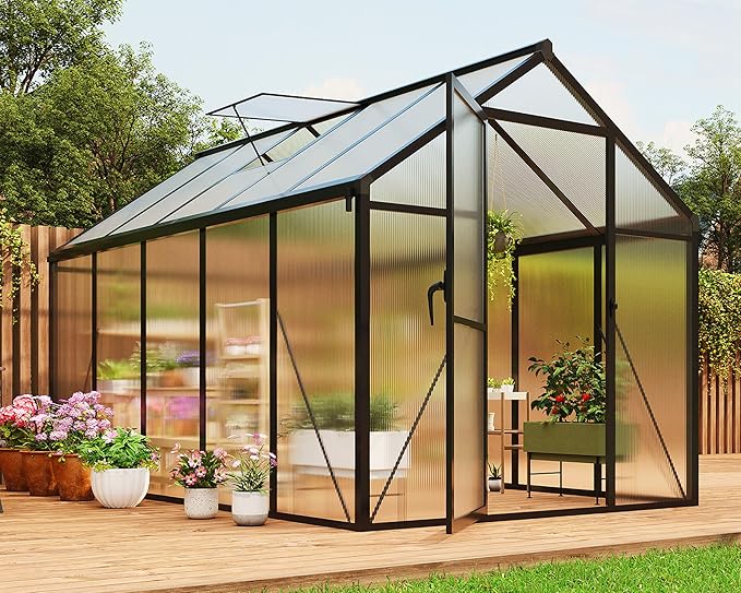 6X10 FT Outdoor Polycarbonate Greenhouse, Sturdy Aluminum Frame, Adjustable Roof Vent, Ideal for Backyard, Patio, or Garden, All-Weather Green House for Growing Plants and Vegetables