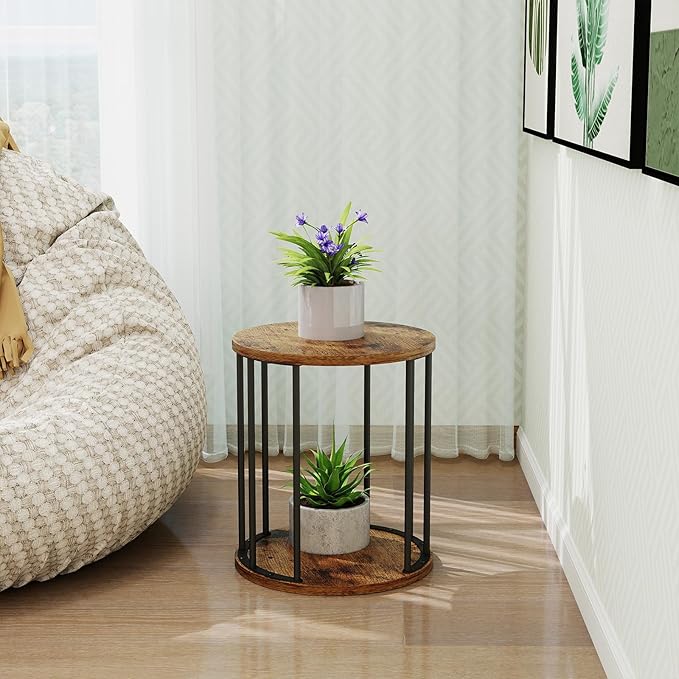 Leinade Plant Stand Indoor,small plant stool,Flower Pot Corner stand holder,Mid Century Heavy Duty Metal Tall Home Decor,Modern Round End Table,Small Rustic Display Stand for Living Room,Bedroom(Brown,14In)