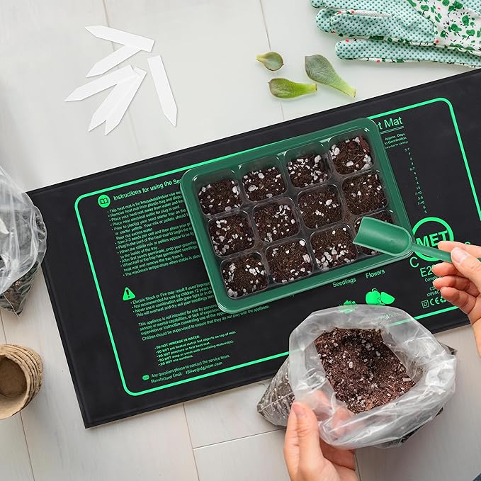 6 Pack Seed Starter Tray Kit with Grow Light and Seedling Heat Mat 72 Cells Seed Starter Tray with Humidity Dome and Base Plastic Plant Growing Germination Trays for Seed Propagation, Green