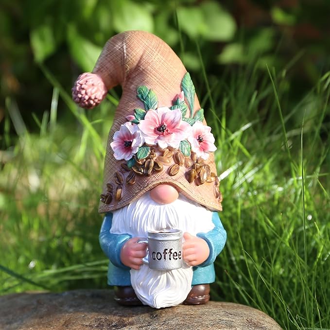 Coffee Gnome Playful and Fun Outdoor Decoration 6.5",Suitable for Garden, Balcony, Lawn Decoration, and Home Decoration, Fairy Garden.Garden Table Decor