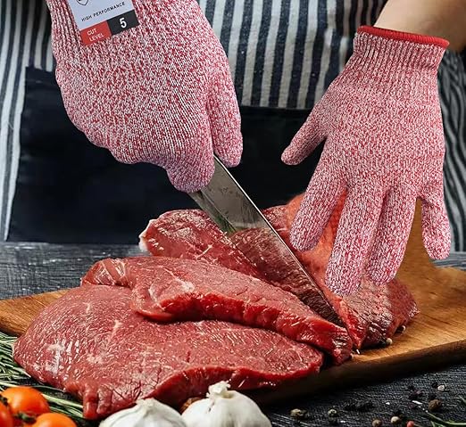 Cut Resistant Gloves, 1 Pair, Small, Red, Food Grade, Cut Proof, Breathable, Textured Grip, Ideal for Kitchen, Oyster Shucking, Fish Filleting, Wood Carving, Gardening