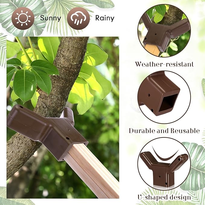 Yungyan 4 Pcs Tree Support, Plastic Fruit Branch Support Device Tree Brace Prevent Them from Breaking for Vineyards Ornamental Gardens Orchards Fits on Standard 1.57 x 1.57 Inch Lumber (Brown)