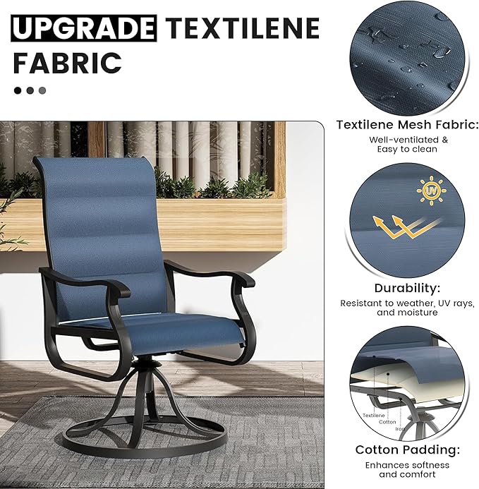 Patio Swivel Chairs Set of 6, Outdoor Dining Chairs with High Back, All-Weather Swivel Rocker Chair for Lawn, Porch or Garden (Padded Navy)
