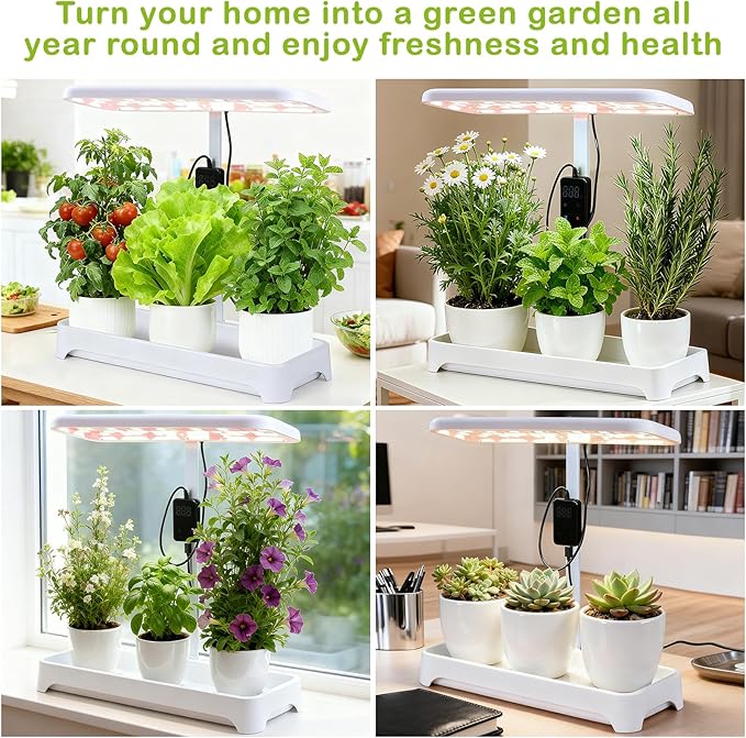 DRYADES Indoor Garden Led Grow Light, Full Spectrum LED Grow Lamp for Indoor Plants with Intelligent Controller, Height Adjustable, Ideal for Home Desk Plant Lighting (White, 16 * 6.3 * 7.1 inch)