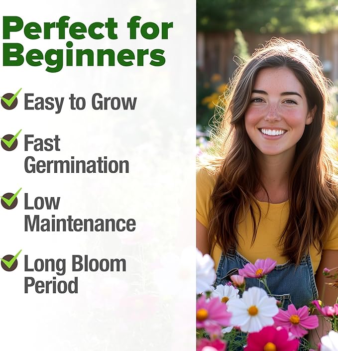 HOME GROWN Cosmos Flower Seeds Bulk Pack for 2026 (1.8 oz) 8,000+ Heirloom Annual Wildflower Seeds Pollinator-Friendly Mix for Pollinators & Outdoor Gardens