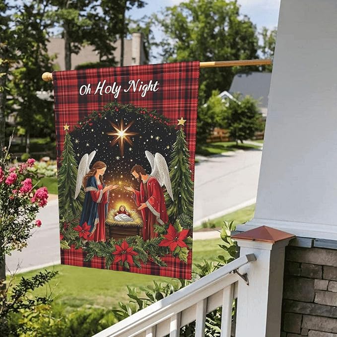 Christian Christmas Garden Flag 12x18 Inch Double Sided All-Weather Polyester Outdoor Flag For Patio Lawn Yard And Garden Welcome Decor