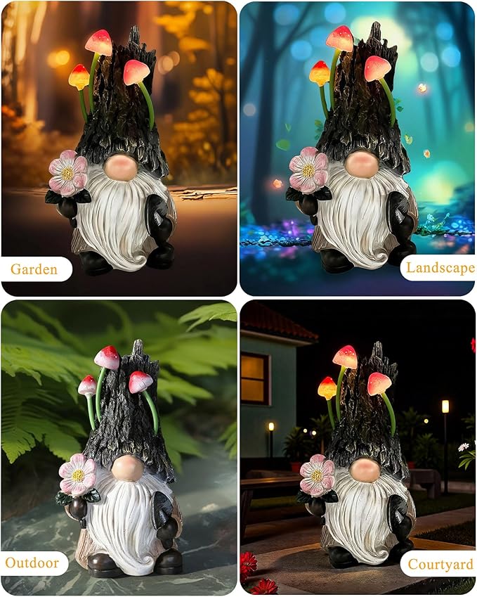 Gnomes Solar Lights Garden Decor Outdoor Statues Front Yard Lawn for Outside Balcony Patio Backyard House Porch Pool Home Decorations Art Housewarming Birthday Gifts Mom for Women