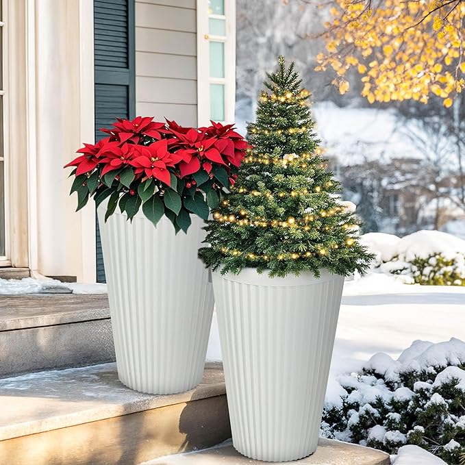 Ultym 20" Tall Planters for Indoor Outdoor Plants (Set of 2), Cement-Look Large Flower Pots, High-Desity Resin Planters, UV-Protected Outdoor Pots for Garden, Balcony, Porch or Living Room Decor