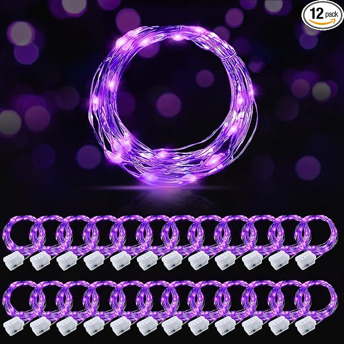 AIKEI 24 Pack LED Fairy Lights Battery Operated, String Lights Waterproof 7 Feet 20 Led Firefly Starry Lights for Wedding Party Bedroom Garden Christmas Decoration Purple