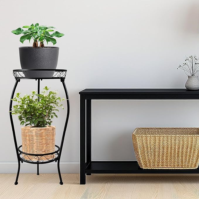 NOAMOO Metal Plant Stand 2 Tier Indoor Outdoor, 2 Pack Tall Flower Pot Shelf Rustproof Stable Heavy Duty Corner Stand, 28 inch Multiple Plant Display Rack for Living Room Patio Balcony Garden