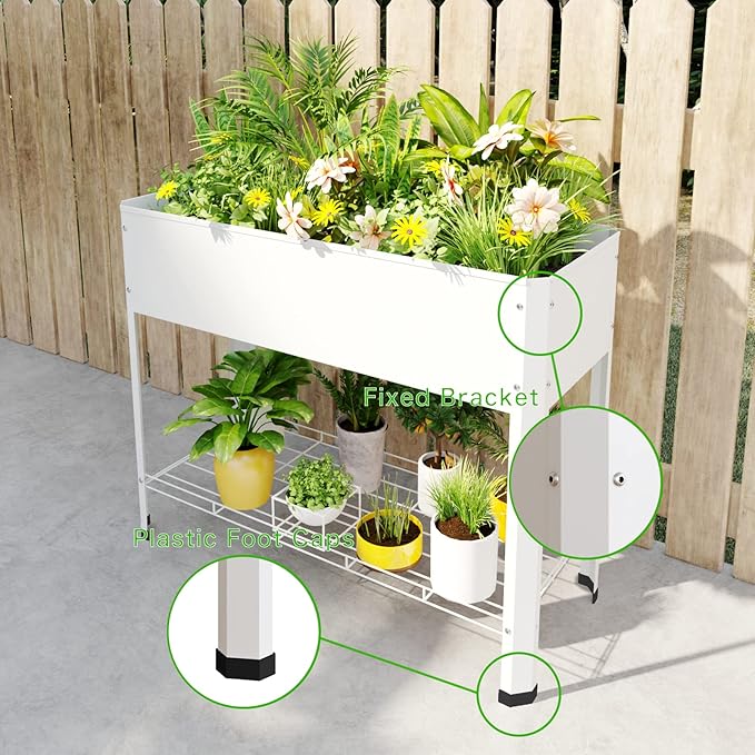 Raised Garden Bed with Detachable Legs Elevated Metal Planter Box for Growing Fresh Herbs Vegetables Flowers Succulents&Other Plants for Outdoor Backyard Patio Deck Balcony White L