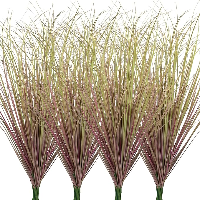 LUZOGA 12Pcs Artificial Grass Plants, Faux Shrubs Wheat Grass, Artificial Tall Grass Fake Plants for Outdoor Decor,Artificial Greenery Stems Weed for Room Indoor Home Decor（Light Purple）
