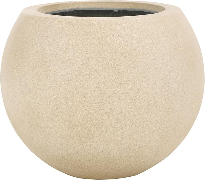 SAFAVIEH Outdoor Collection Gerand Modern Beige Concrete Ficonstone Sphere Planter Pot