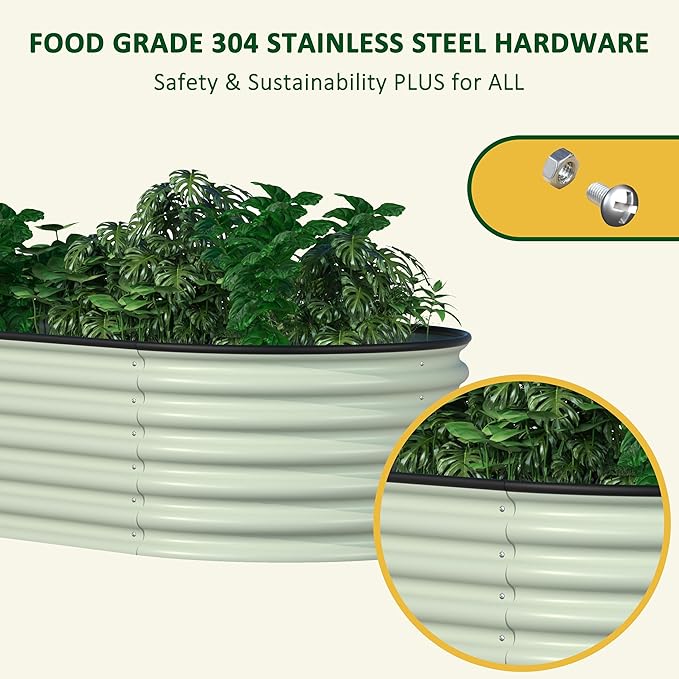 BlueWish 8x2x1.4FT Galvanized Raised Garden Bed, 17" H Raised Bed Outdoor for Plants, 9 in 1 Raised Garden Bed Kit, Metal Planter Box for Vegetables Flowers, Beige