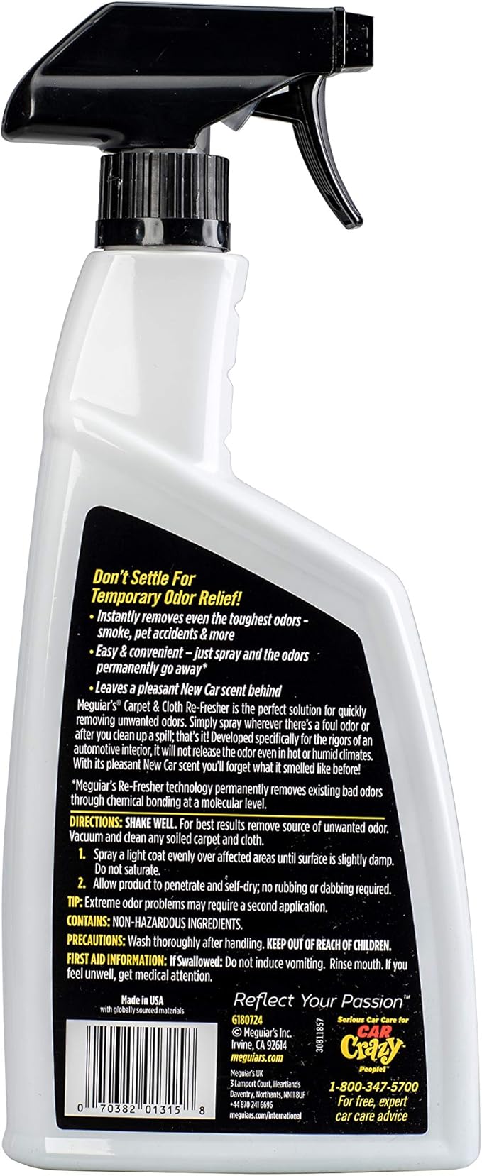 Meguiar's Carpet & Cloth Re-Fresher Odor Eliminator Spray - Interior Fabric Odor Eliminator - Permanently Eliminates Odors & Freshens Fabrics in your Car, Easy to Use Trigger Spray, 24 Oz