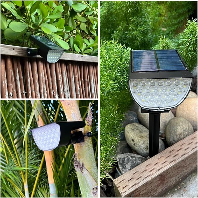 GKGG Solar Lights Outdoor Waterproof IP65, Solar Powered 76 LED 3 Lighting Modes Solar Spot Lights Outdoor for Yard Garden Landscape Pathway (Warm White, 6 Pack)