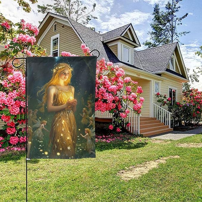 Fairy Garden Flag Vertical Double Sided Outdoor Yard Flags 12.5x18 Inch Burlap Banners Vertical Double Sided for Outdoor Decor Lawn
