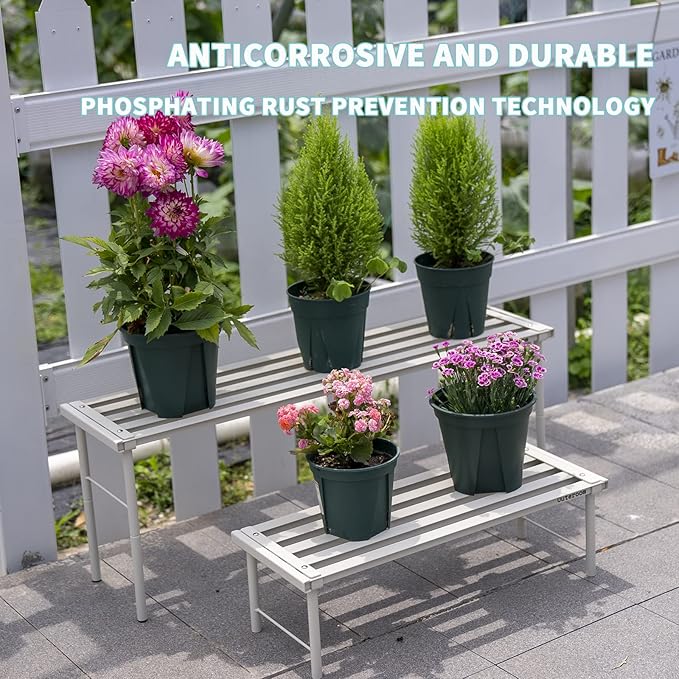 OUTEROOM Metal Plant Stand, Rust-proof Aluminum Flower Pot Stand, Plants Display Stands Decoration Racks for Living Room Balconies and Gardens (60 White)