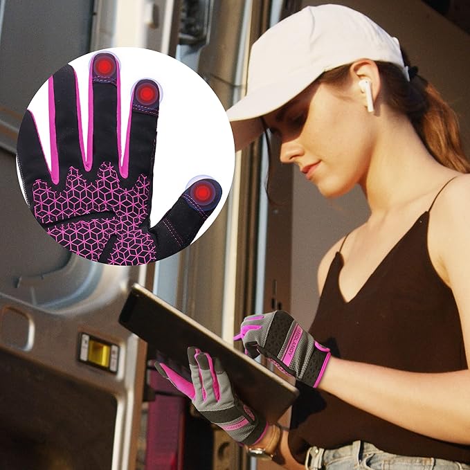 HANDLANDY Work Gloves for Women, Breathable Leather Gardening Glove for Yard Maintenance, Hand Protection with Touch Screen for Gardeners, Farmers