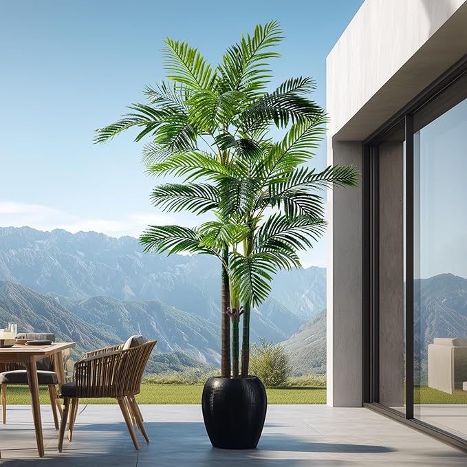Erimda 8.2FT Artificial Phoenix Palm Tree Artificial Plants Indoor Outdoor Large Faux Coconut Silk Palm Tree Tropical Fake Tree Faux Sago Palm Plant for Modern Farmhouse Yard Outside Patio Poolside