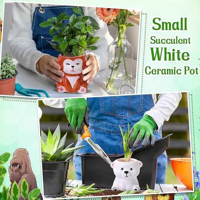 Leitee 18 Pcs Paint Your Own Ceramic Pot Bulk Fall Succulent Pots Ready to Paint Small Pot Mini Succulent Planters Pottery Painting for Spring Valentine Easter Craft(Cute Animals)