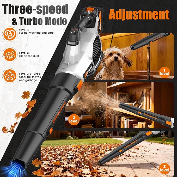 Leaf Blower Cordless, 765CFM Electric Leaf Blowers with 2 x 7.8Ah Batteries and Charger, 3- Speed & Turbo Mode, Equipped with LED Lighting, 1 x Shoulder Strap, Blowers for Lawn Care - SL9501