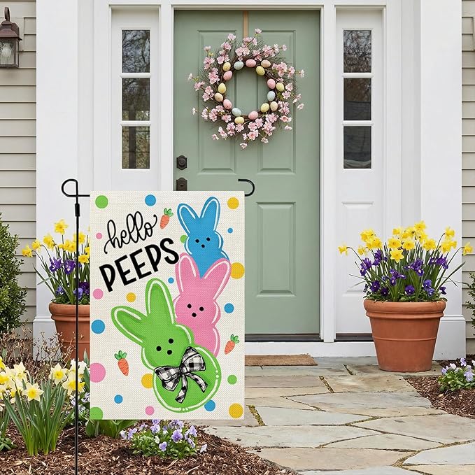 CROWNED BEAUTY Easter Garden Flag Bunny Peeps 12x18 Inch Double Sided Holiday Decoration for Outdoor Lawn Yard