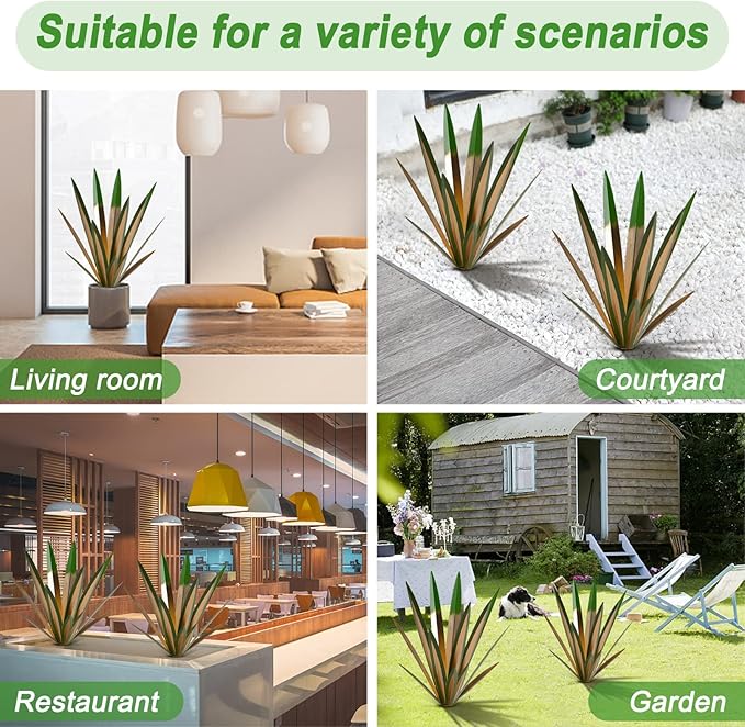 Homight Large Agave Sculpture Rustic Metal Agave Plant Outdoor Interior Decoration Outdoor Lawn Decoration Yard Wooden Posts Matching Garden Suitable for Patio