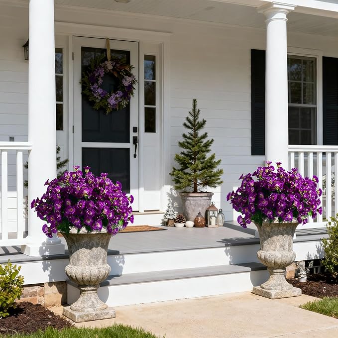 Artificial Morning Glory Flowers Plants for Outdoor 8 Pcs Faux Silk Petunias Flower Realistic Faux Flowers Plants for Outside Planter Porch Yard Patio Balcony Home Indoor Decor (8 Pcs Purple)