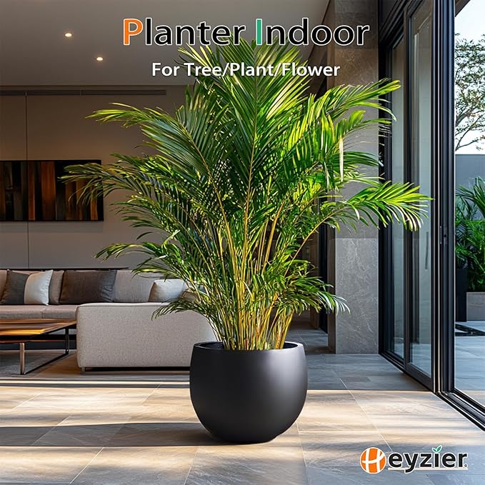 Heyzier Ball Concrete Planter Outdoor Indoor, Large Tall Cement Plant Pots for Trees Flowers (Black, 18 inch)