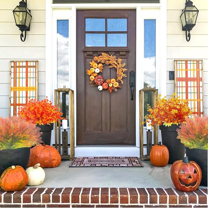 Grunyia 12 Bundles Artificial Fall Flowers UV Resistant Autumn Decorations for Thanksgiving Home Kitchen Room Farmhouse Floral Arrangements Indoor Outdoor